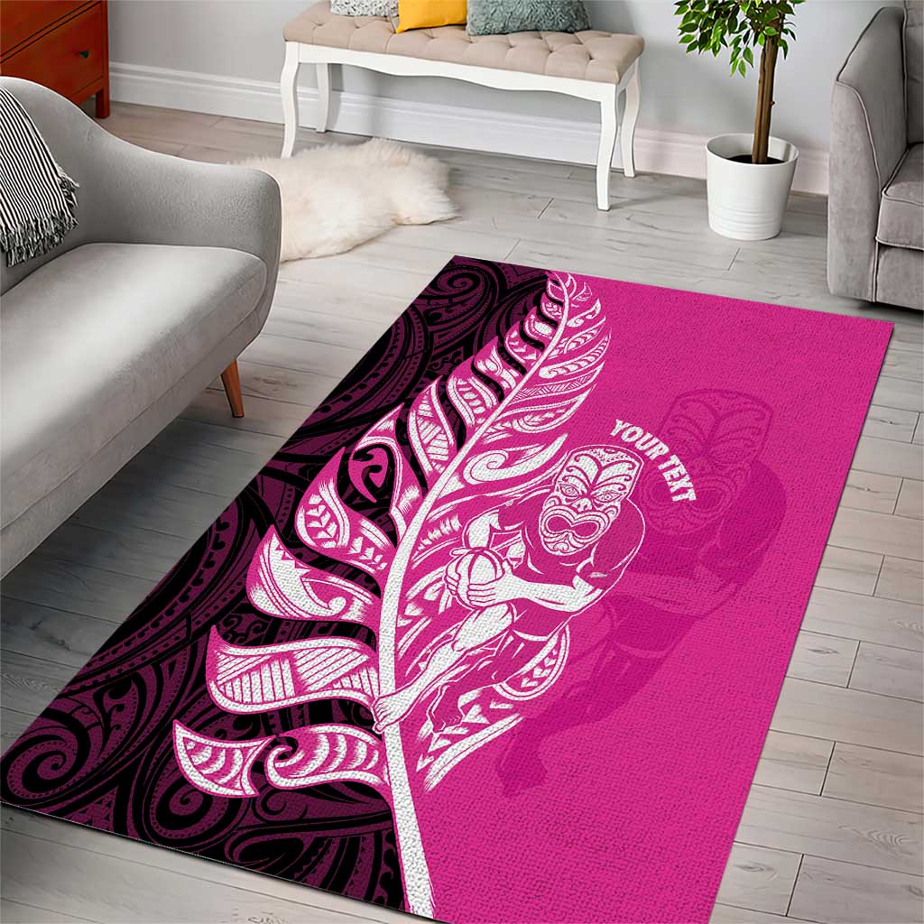 New Zealand Silver Fern Rugby Custom Area Rug All Black Maori Pattern Pink - Aussie Hoodie