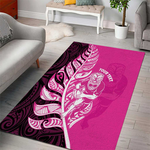 New Zealand Silver Fern Rugby Custom Area Rug All Black Maori Pattern Pink - Aussie Hoodie