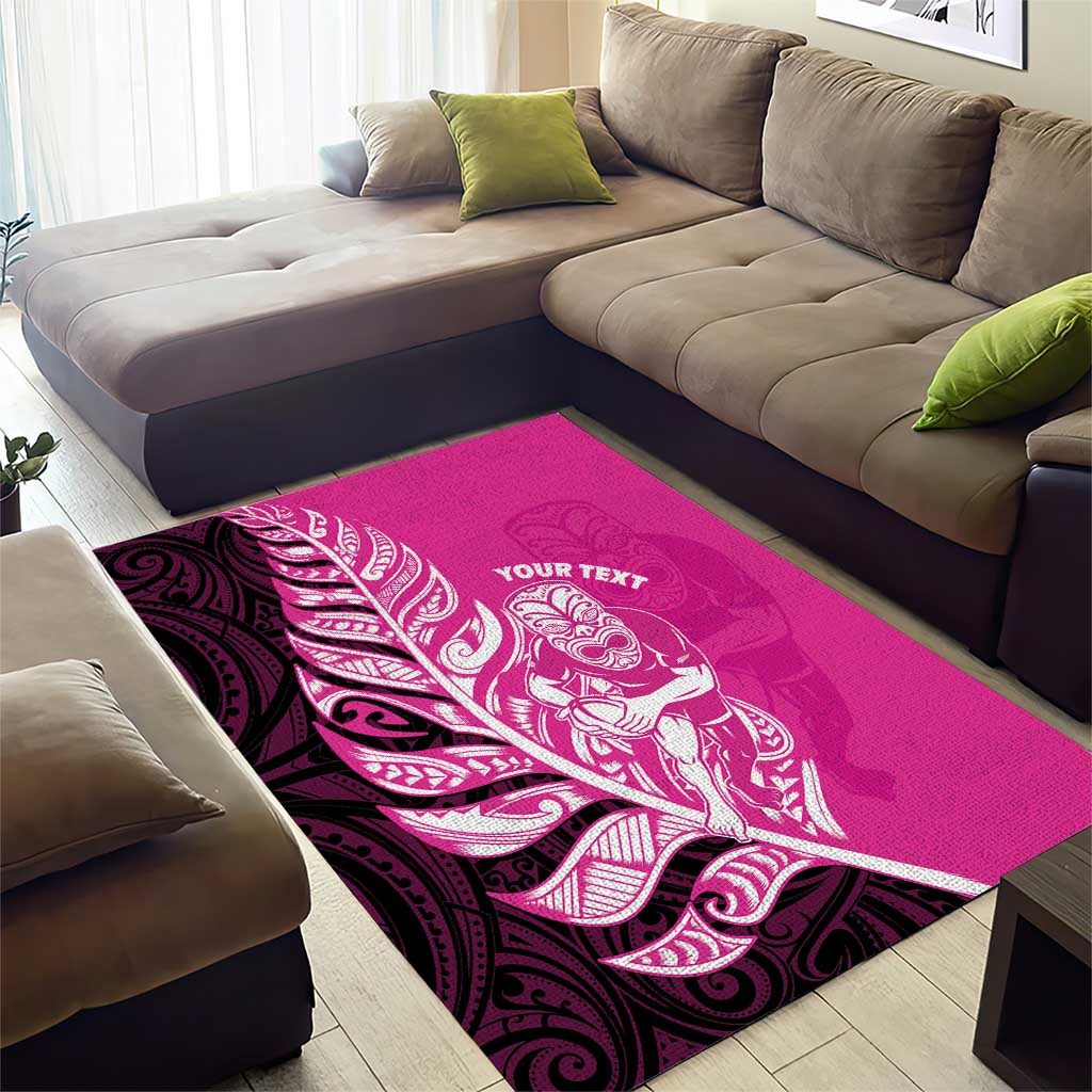 New Zealand Silver Fern Rugby Custom Area Rug All Black Maori Pattern Pink - Aussie Hoodie