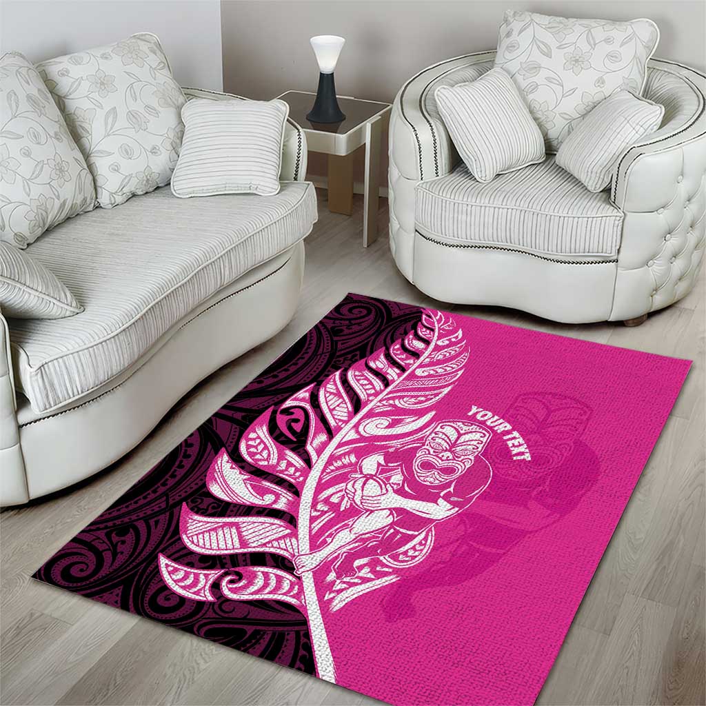 New Zealand Silver Fern Rugby Custom Area Rug All Black Maori Pattern Pink - Aussie Hoodie