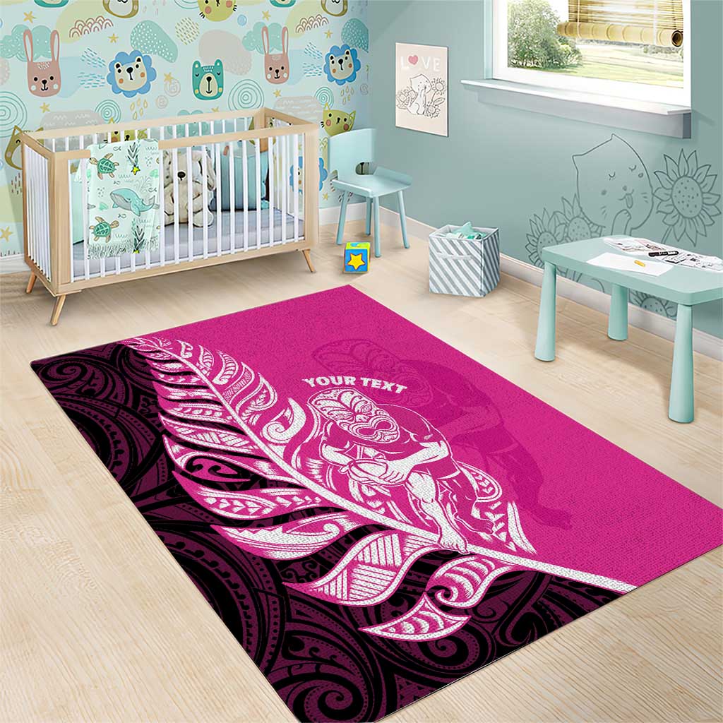 New Zealand Silver Fern Rugby Custom Area Rug All Black Maori Pattern Pink - Aussie Hoodie