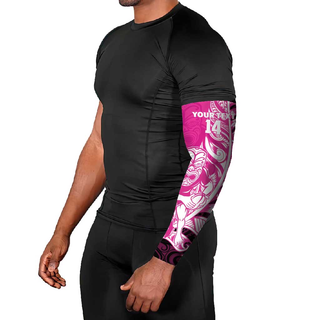 New Zealand Silver Fern Rugby Custom Arm Sleeves All Black Maori Pattern Pink - Aussie Hoodie
