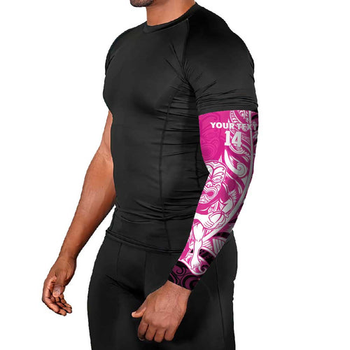 New Zealand Silver Fern Rugby Custom Arm Sleeves All Black Maori Pattern Pink - Aussie Hoodie
