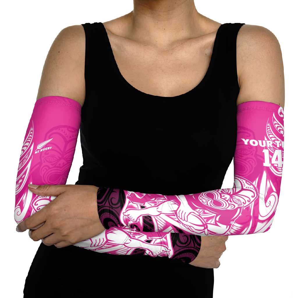 New Zealand Silver Fern Rugby Custom Arm Sleeves All Black Maori Pattern Pink - Aussie Hoodie