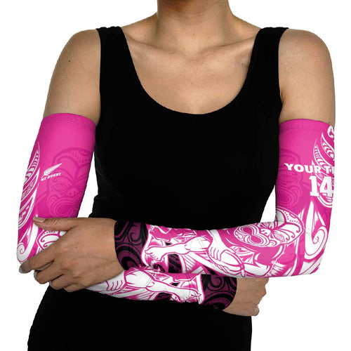 New Zealand Silver Fern Rugby Custom Arm Sleeves All Black Maori Pattern Pink - Aussie Hoodie
