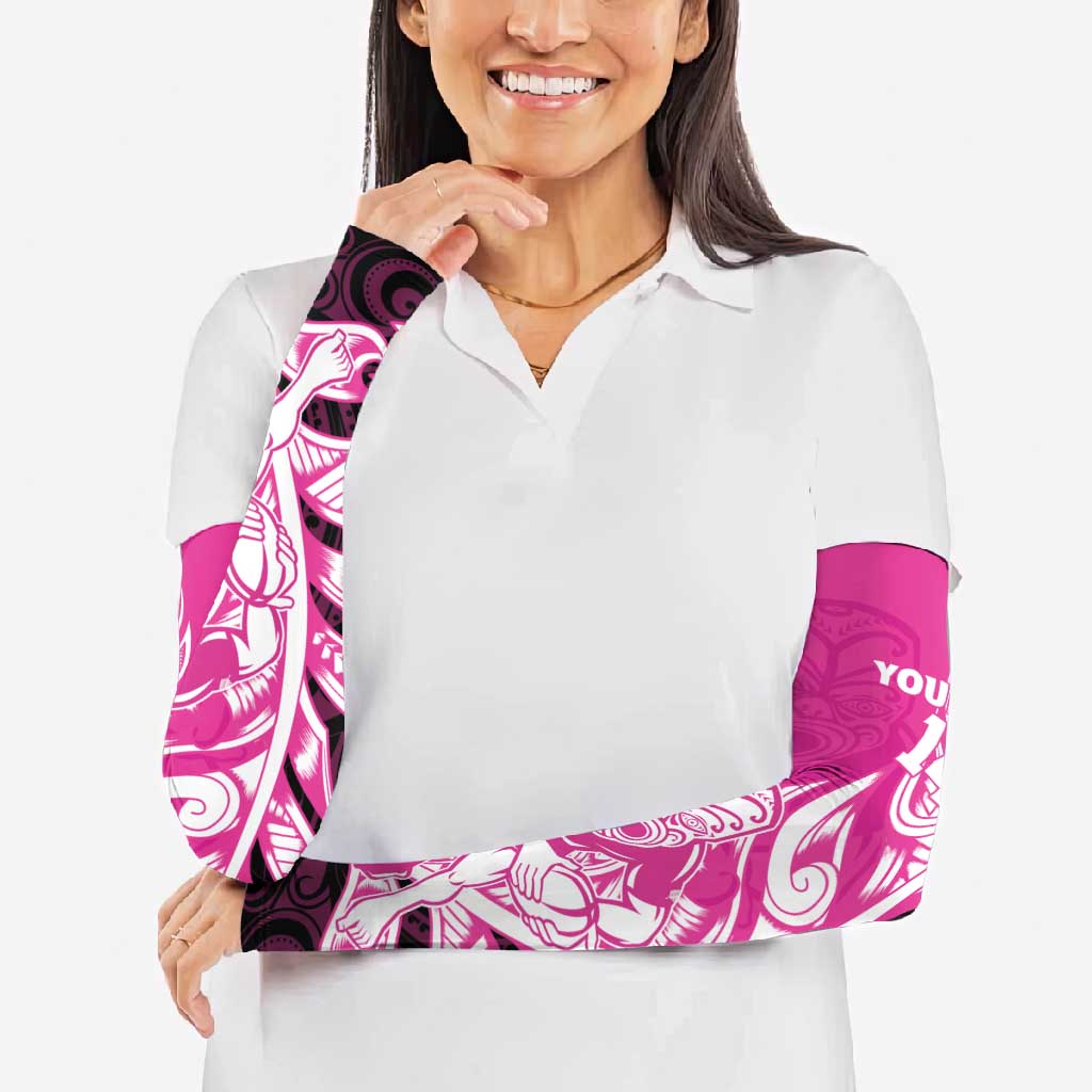 New Zealand Silver Fern Rugby Custom Arm Sleeves All Black Maori Pattern Pink - Aussie Hoodie