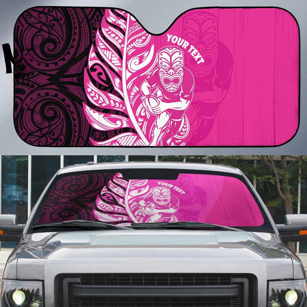 New Zealand Silver Fern Rugby Custom Auto Sun Shade All Black Maori Pattern Pink - Aussie Hoodie