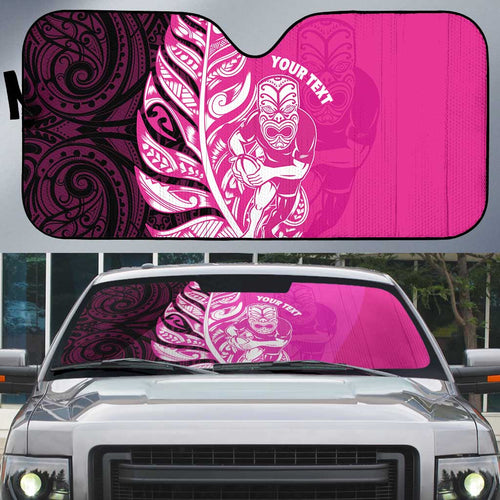 New Zealand Silver Fern Rugby Custom Auto Sun Shade All Black Maori Pattern Pink - Aussie Hoodie