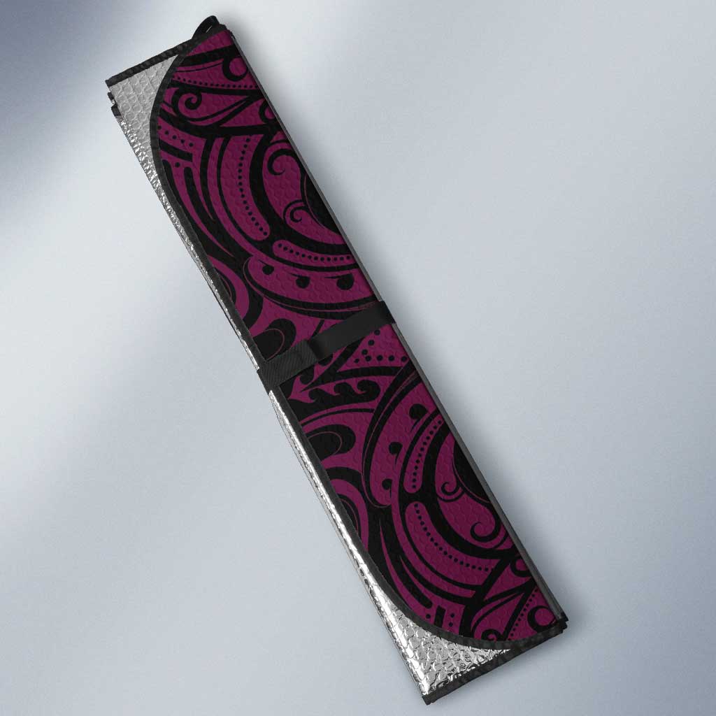 New Zealand Silver Fern Rugby Custom Auto Sun Shade All Black Maori Pattern Pink - Aussie Hoodie