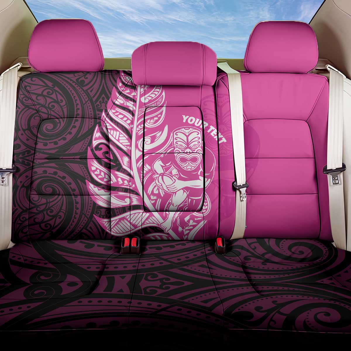 New Zealand Silver Fern Rugby Custom Back Car Seat Cover All Black Maori Pattern Pink - Aussie Hoodie