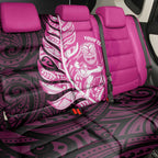 New Zealand Silver Fern Rugby Custom Back Car Seat Cover All Black Maori Pattern Pink - Aussie Hoodie