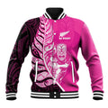 New Zealand Silver Fern Rugby Custom Baseball Jacket All Black Maori Pattern Pink - Aussie Hoodie