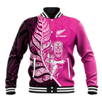 New Zealand Silver Fern Rugby Custom Baseball Jacket All Black Maori Pattern Pink - Aussie Hoodie