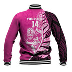 New Zealand Silver Fern Rugby Custom Baseball Jacket All Black Maori Pattern Pink - Aussie Hoodie