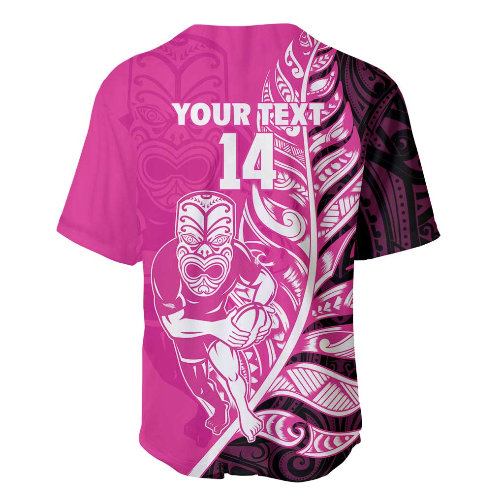 New Zealand Silver Fern Rugby Custom Baseball Jersey All Black Maori Pattern Pink - Aussie Hoodie