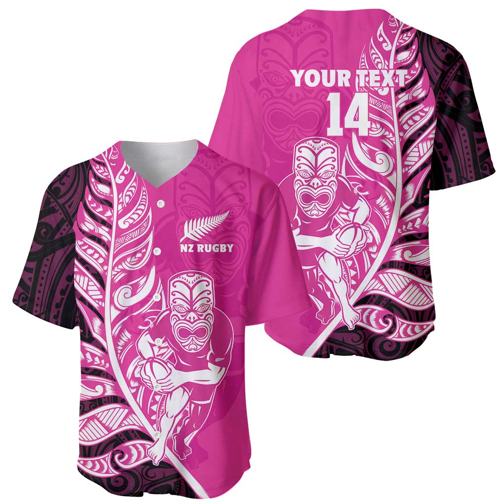New Zealand Silver Fern Rugby Custom Baseball Jersey All Black Maori Pattern Pink - Aussie Hoodie