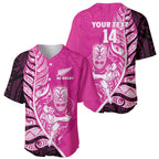 New Zealand Silver Fern Rugby Custom Baseball Jersey All Black Maori Pattern Pink - Aussie Hoodie