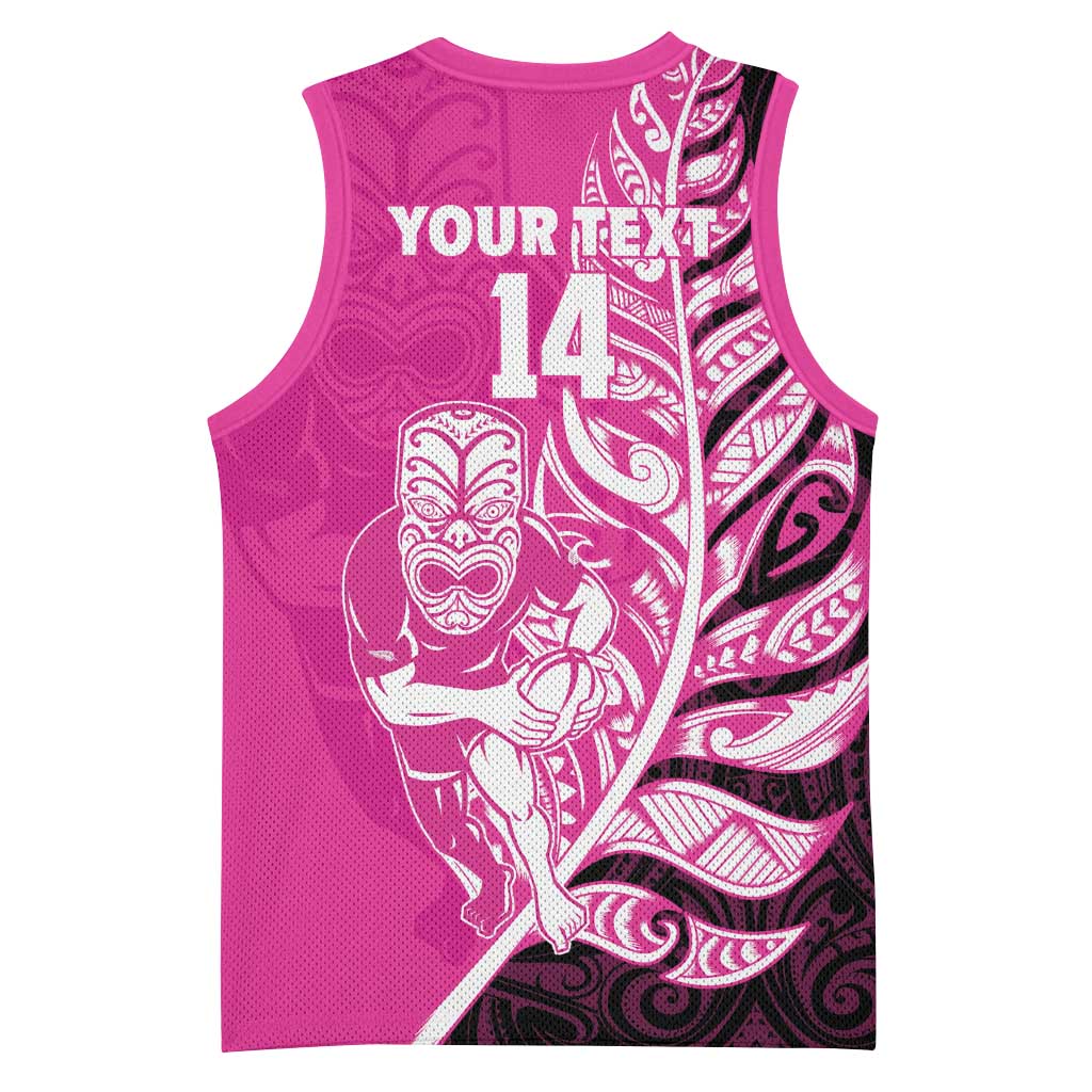 New Zealand Silver Fern Rugby Custom Basketball Jersey All Black Maori Pattern Pink - Aussie Hoodie