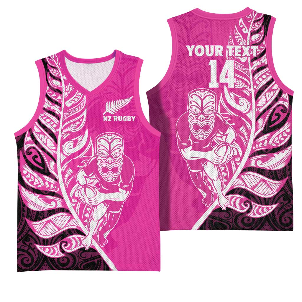 New Zealand Silver Fern Rugby Custom Basketball Jersey All Black Maori Pattern Pink - Aussie Hoodie