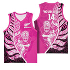 New Zealand Silver Fern Rugby Custom Basketball Jersey All Black Maori Pattern Pink - Aussie Hoodie