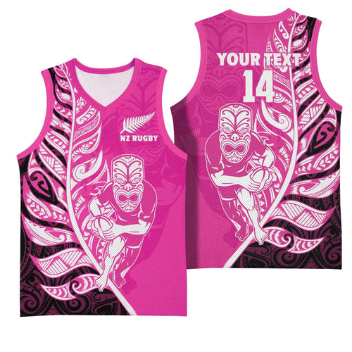 New Zealand Silver Fern Rugby Custom Basketball Jersey All Black Maori Pattern Pink - Aussie Hoodie