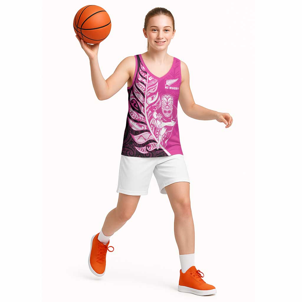 New Zealand Silver Fern Rugby Custom Basketball Jersey All Black Maori Pattern Pink - Aussie Hoodie
