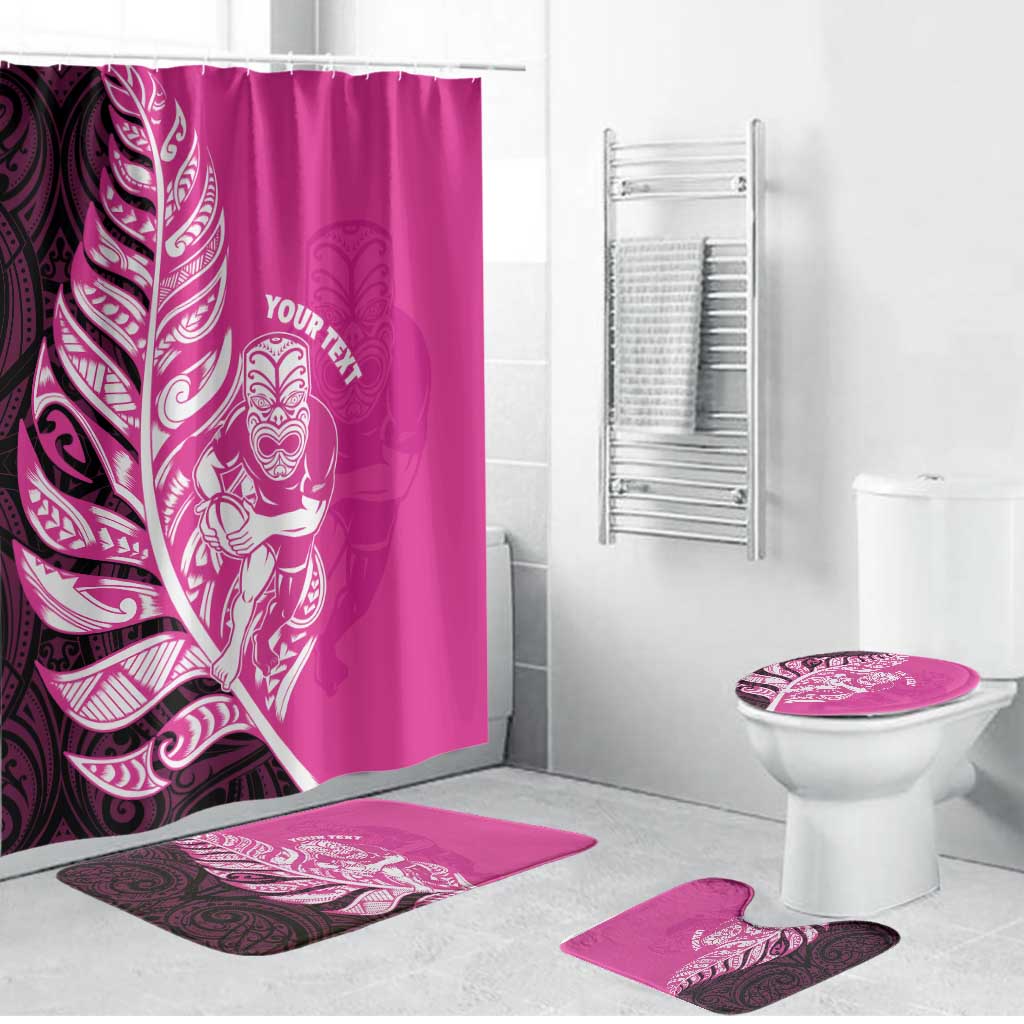 New Zealand Silver Fern Rugby Custom Bathroom Set All Black Maori Pattern Pink - Aussie Hoodie