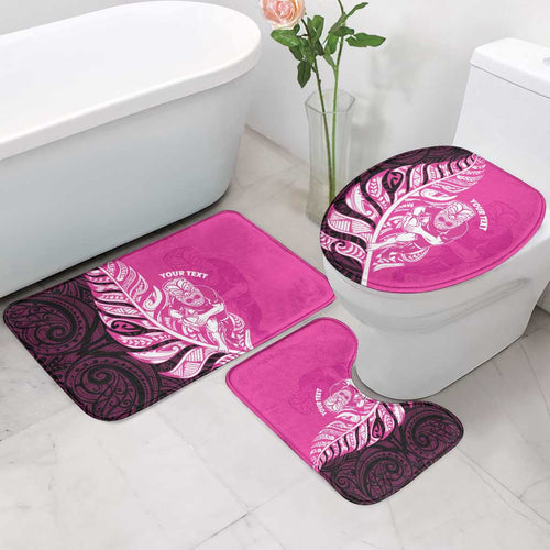 New Zealand Silver Fern Rugby Custom Bathroom Set All Black Maori Pattern Pink - Aussie Hoodie