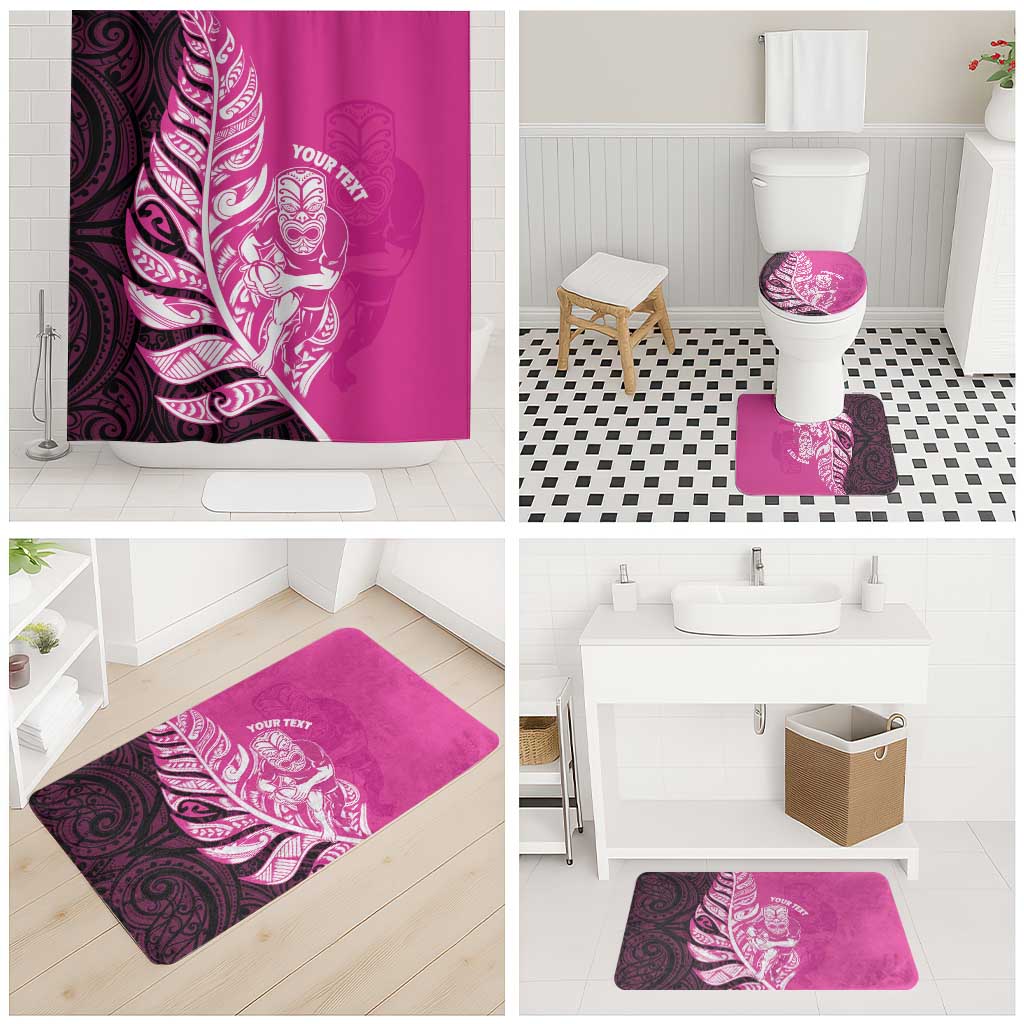 New Zealand Silver Fern Rugby Custom Bathroom Set All Black Maori Pattern Pink - Aussie Hoodie