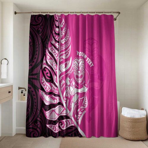 New Zealand Silver Fern Rugby Custom Bathroom Set All Black Maori Pattern Pink - Aussie Hoodie