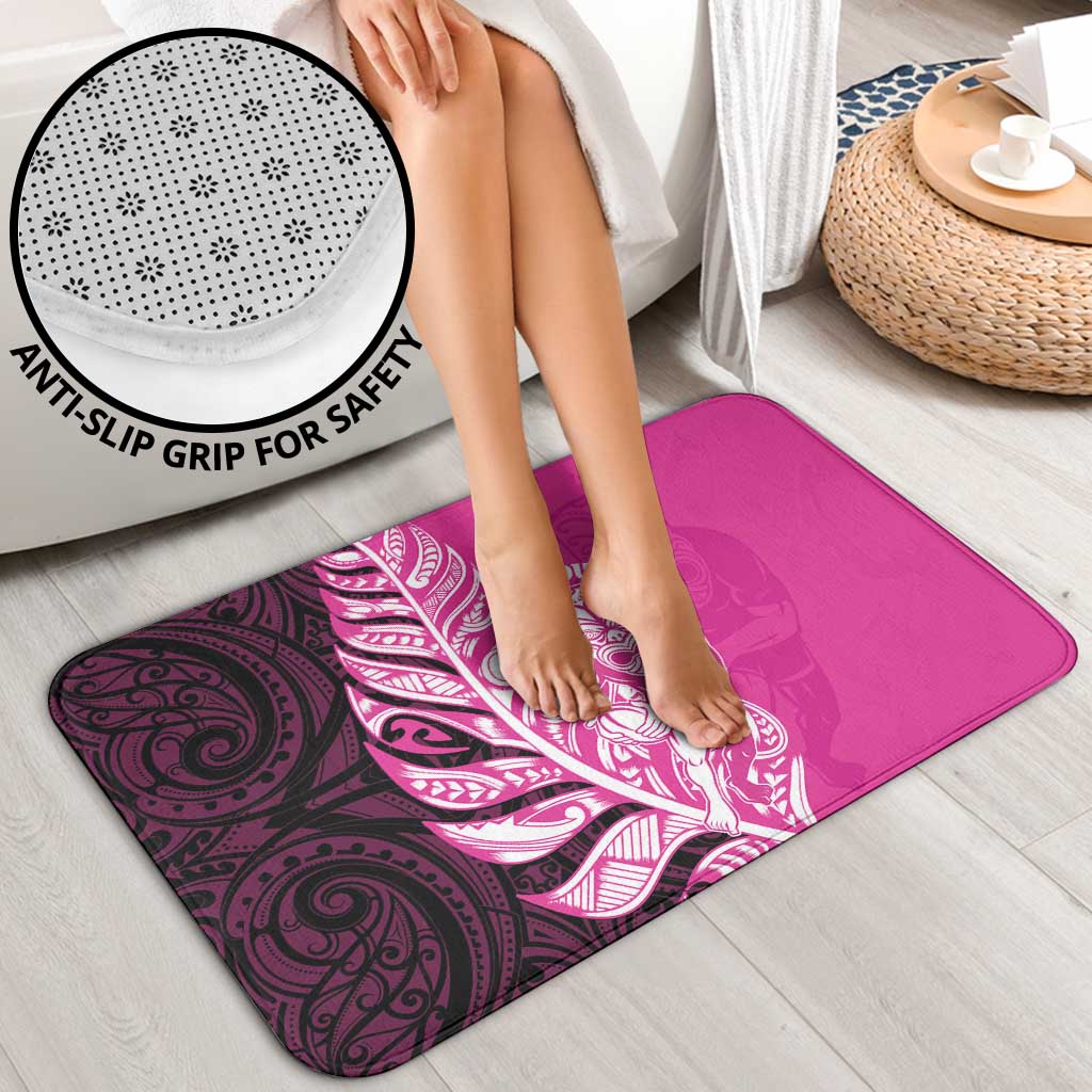 New Zealand Silver Fern Rugby Custom Bathroom Set All Black Maori Pattern Pink - Aussie Hoodie