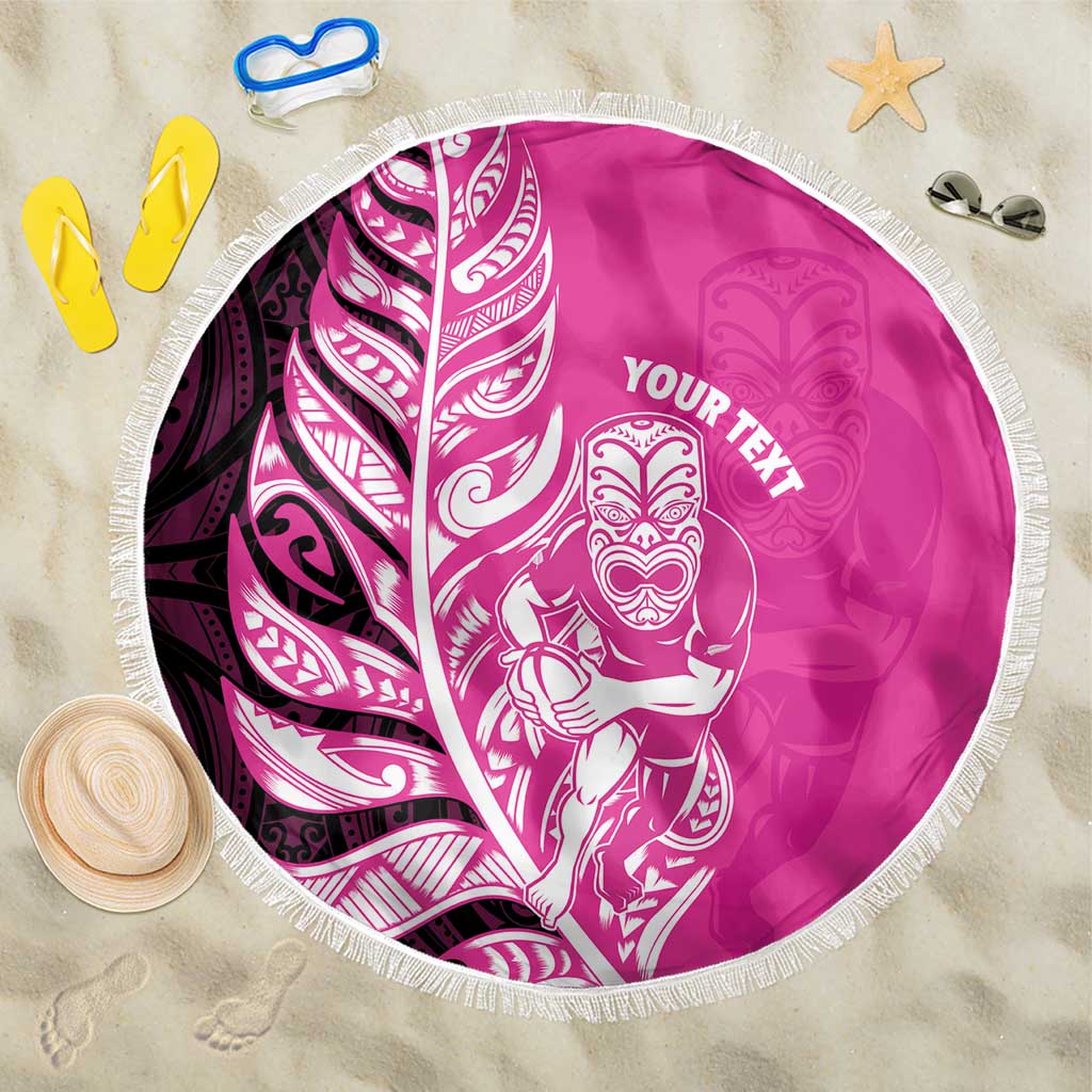 New Zealand Silver Fern Rugby Custom Beach Blanket All Black Maori Pattern Pink - Aussie Hoodie