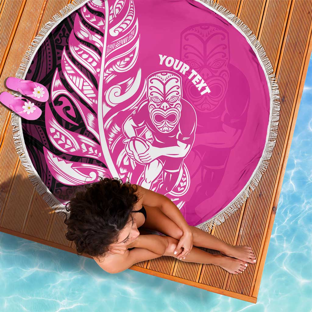 New Zealand Silver Fern Rugby Custom Beach Blanket All Black Maori Pattern Pink - Aussie Hoodie