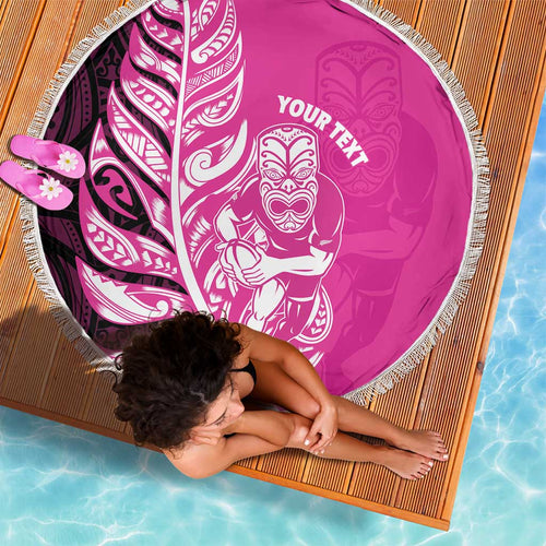New Zealand Silver Fern Rugby Custom Beach Blanket All Black Maori Pattern Pink - Aussie Hoodie