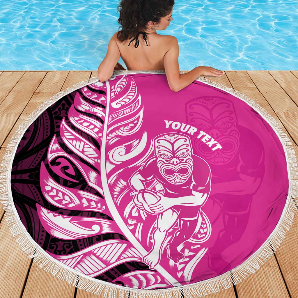 New Zealand Silver Fern Rugby Custom Beach Blanket All Black Maori Pattern Pink - Aussie Hoodie