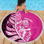 New Zealand Silver Fern Rugby Custom Beach Blanket All Black Maori Pattern Pink - Aussie Hoodie