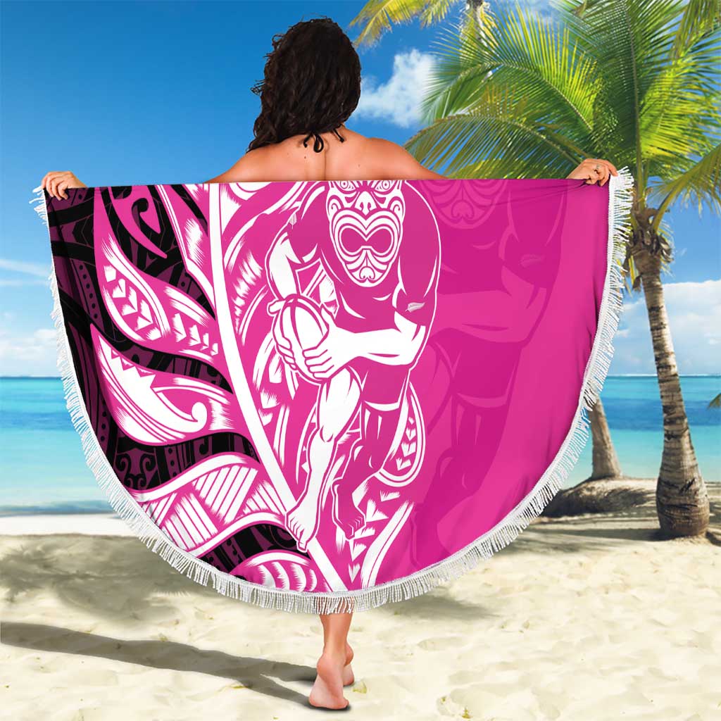 New Zealand Silver Fern Rugby Custom Beach Blanket All Black Maori Pattern Pink - Aussie Hoodie