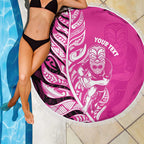 New Zealand Silver Fern Rugby Custom Beach Blanket All Black Maori Pattern Pink - Aussie Hoodie