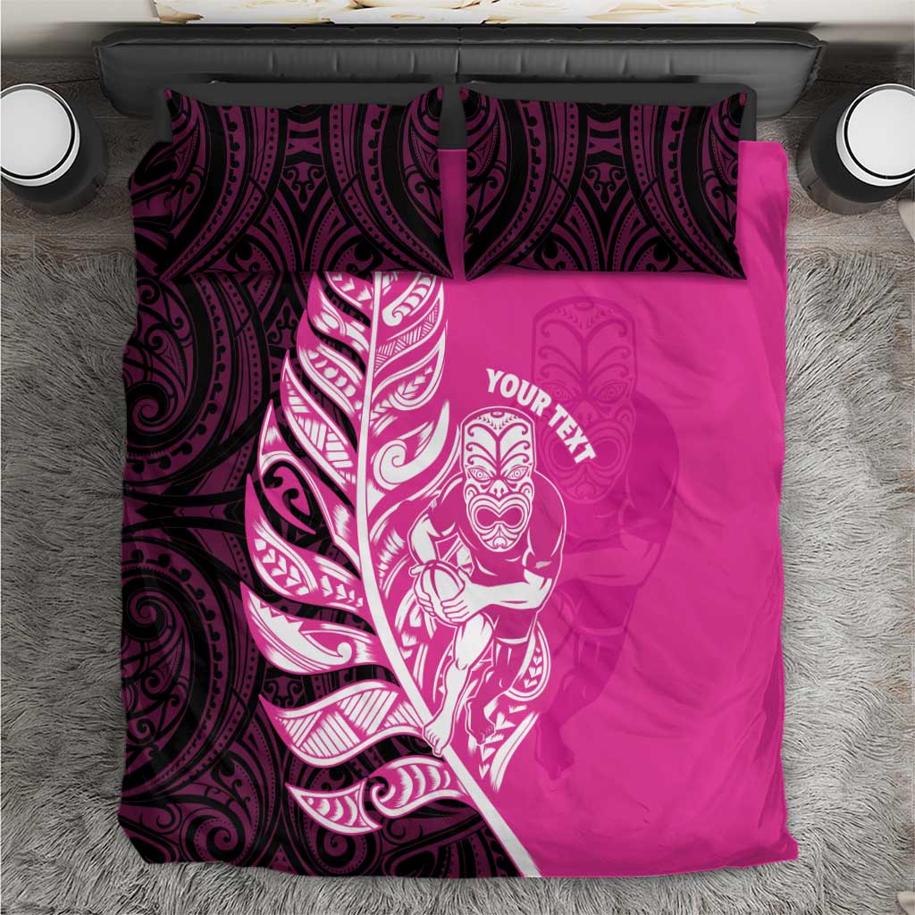 New Zealand Silver Fern Rugby Custom Bedding Set All Black Maori Pattern Pink - Aussie Hoodie