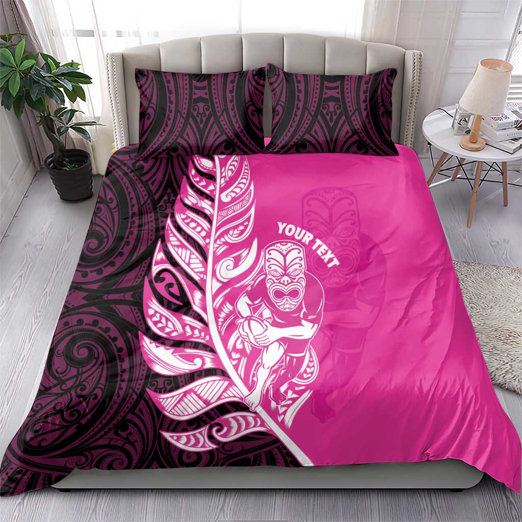 New Zealand Silver Fern Rugby Custom Bedding Set All Black Maori Pattern Pink - Aussie Hoodie