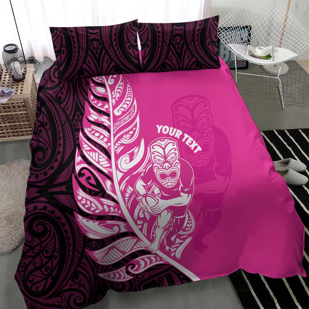 New Zealand Silver Fern Rugby Custom Bedding Set All Black Maori Pattern Pink - Aussie Hoodie