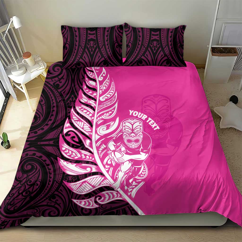 New Zealand Silver Fern Rugby Custom Bedding Set All Black Maori Pattern Pink - Aussie Hoodie