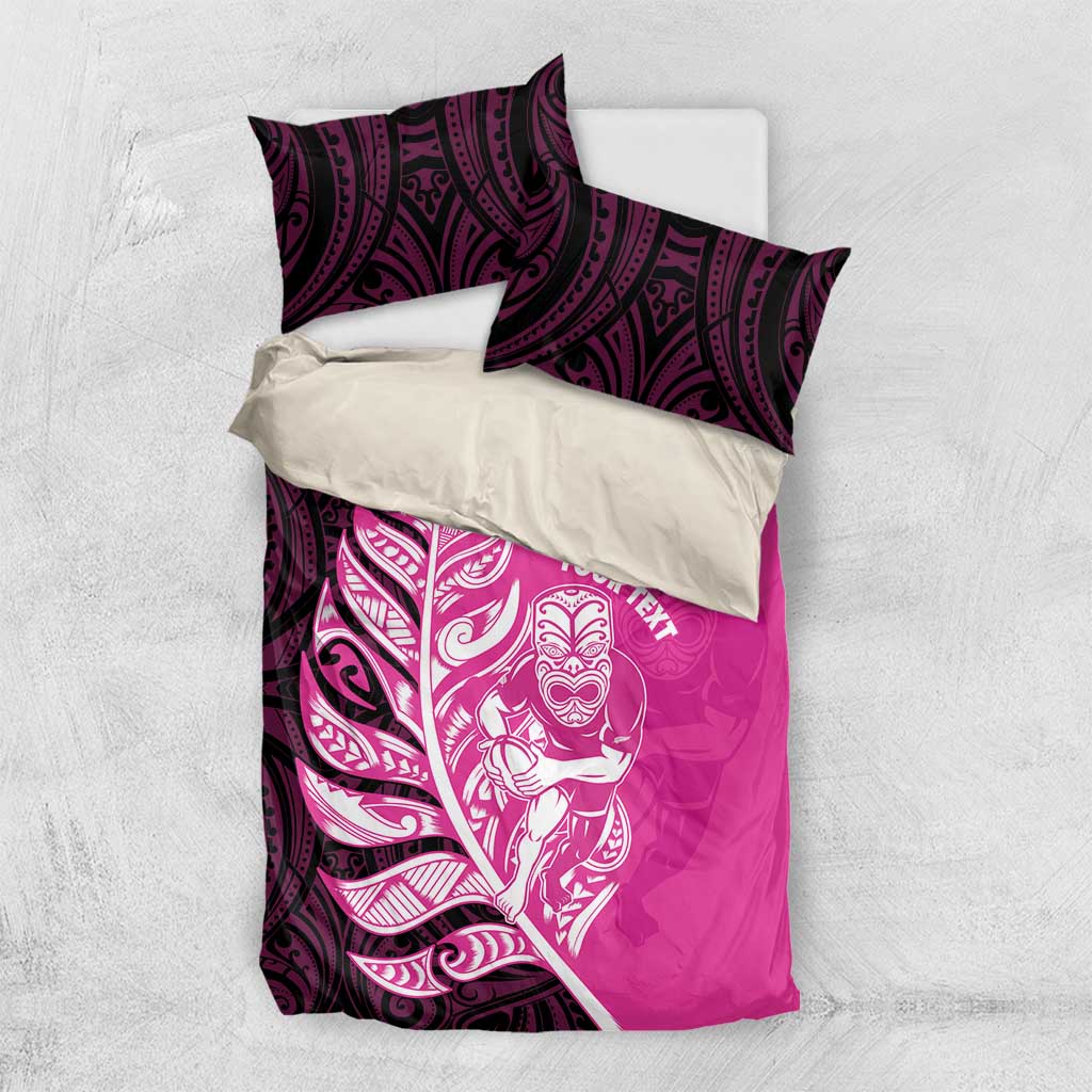 New Zealand Silver Fern Rugby Custom Bedding Set All Black Maori Pattern Pink - Aussie Hoodie