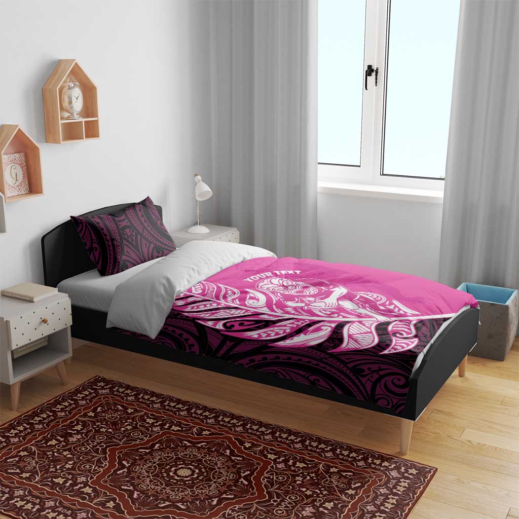New Zealand Silver Fern Rugby Custom Bedding Set All Black Maori Pattern Pink - Aussie Hoodie