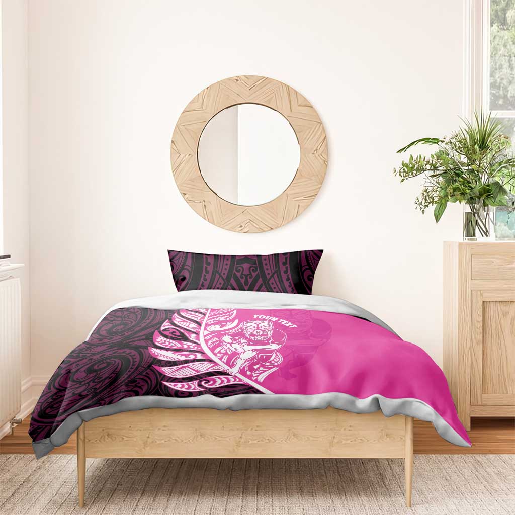 New Zealand Silver Fern Rugby Custom Bedding Set All Black Maori Pattern Pink - Aussie Hoodie