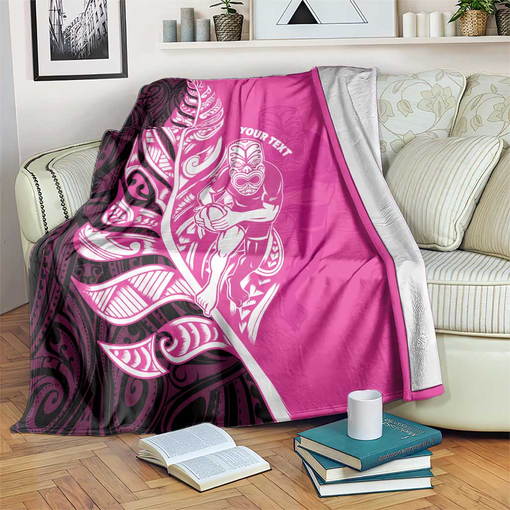 New Zealand Silver Fern Rugby Custom Blanket All Black Maori Pattern Pink - Aussie Hoodie