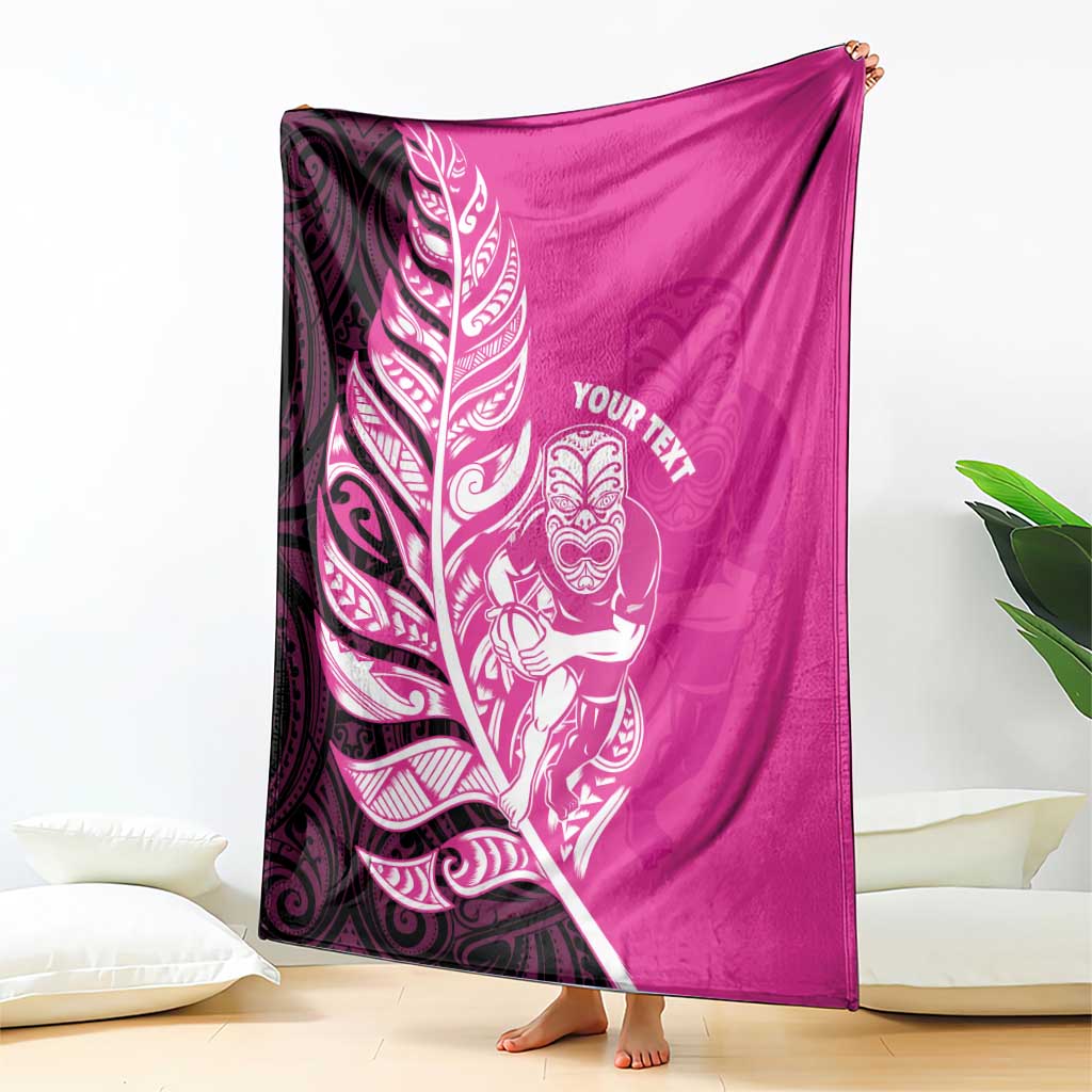 New Zealand Silver Fern Rugby Custom Blanket All Black Maori Pattern Pink - Aussie Hoodie