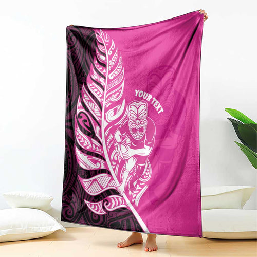 New Zealand Silver Fern Rugby Custom Blanket All Black Maori Pattern Pink - Aussie Hoodie