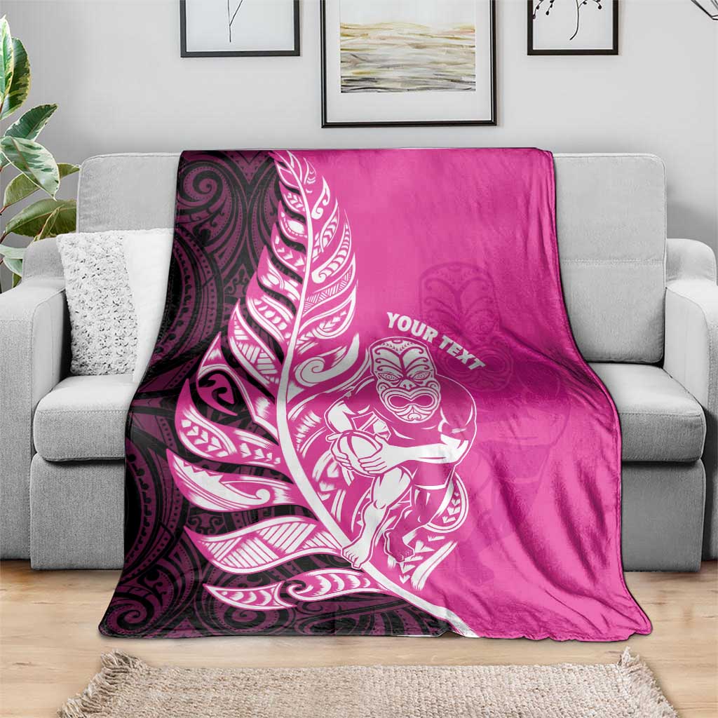 New Zealand Silver Fern Rugby Custom Blanket All Black Maori Pattern Pink - Aussie Hoodie
