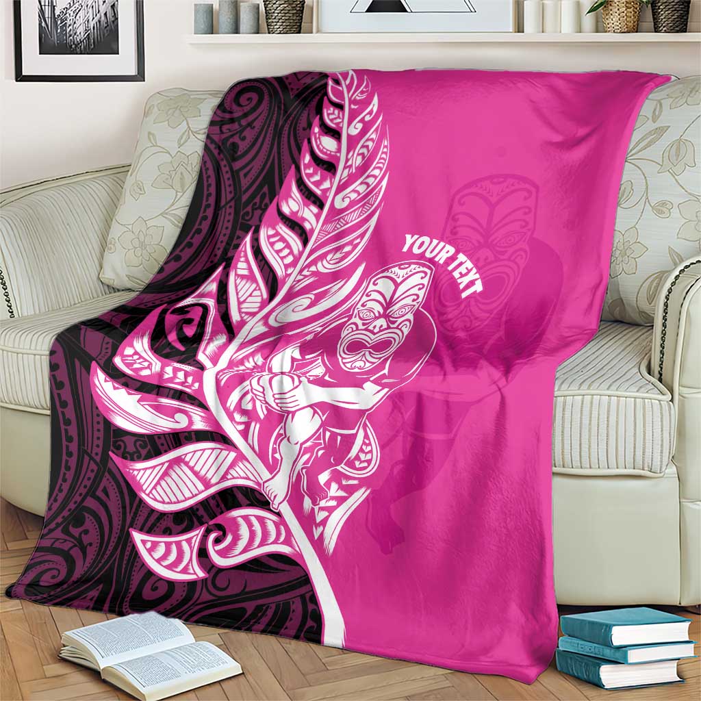 New Zealand Silver Fern Rugby Custom Blanket All Black Maori Pattern Pink - Aussie Hoodie